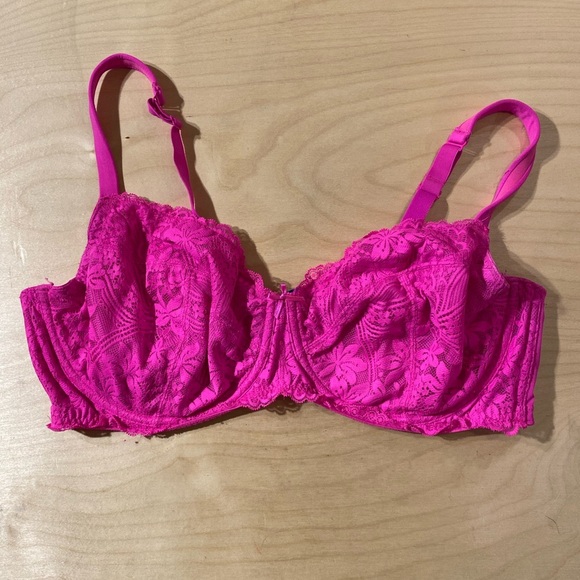 Cacique Lace Underwire Bra in Vibrant Pink Unlined Full Coverage 46 DD (IZ) - Picture 3 of 13